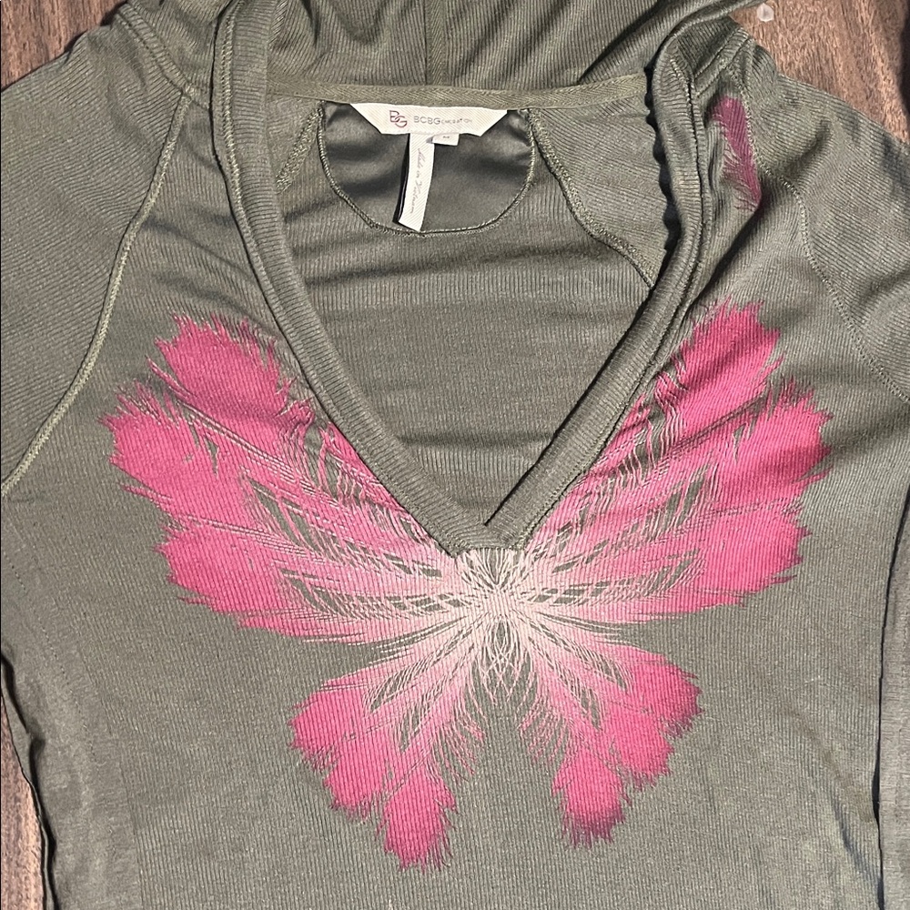 BCBGeneration Olive and Pink Tunic Top